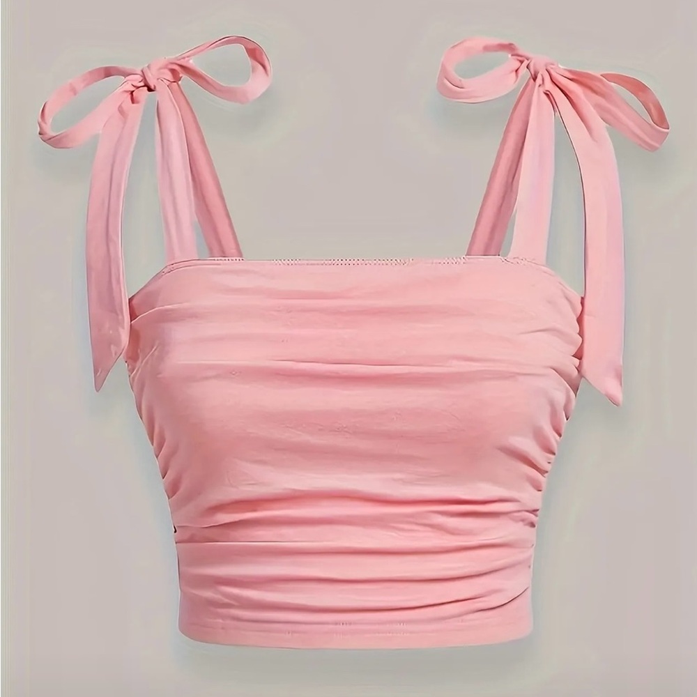 Pink & white semi-sheer ruffled blouses